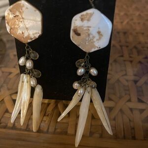Elegant Pearl and Shell Dangle Earrings